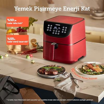 COSORI Airfryer, 1700W Max XXL 5,5 L Dijital Dokunmatik Hava Fritözleri, 100 Tarif Yemek Kitabı ve 11 önceden Ayarlanmış Fırın, Yağsız Sıcak Brülör, Yapışmaz Sepet, BPA ve PFOA içermez, Kırmızı