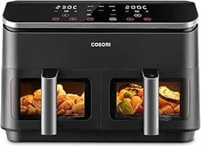 COSORI Airfryer 8-in-1 Çift Bölgeli Hava Fritözü XXL 8.5 L, Görünür Pencereye Sahip İki Yapışmaz Çekmece, Enerji Tasarrufu, 35℃ - 230℃