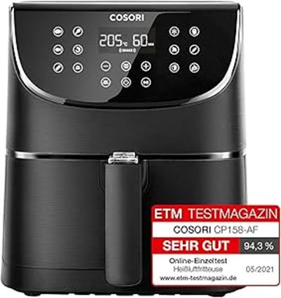 COSORI Airfryer Sağlıklı ve Verimli 5,5 L Sıcak Hava Fritözü, 11 Ön Ayarlı, Ön Isıtma ve Sıcak Tutma Işlevleri, Dijital Dokunmatik LED Ekran, Bulaşık Makinesinde Yıkanabilir, 1700W