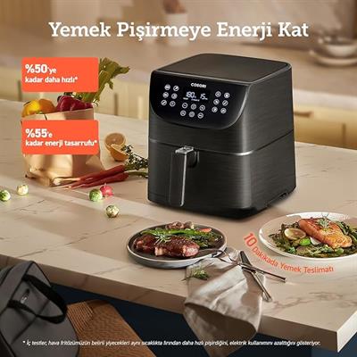COSORI Airfryer Sağlıklı ve Verimli 5,5 L Sıcak Hava Fritözü, 11 Ön Ayarlı, Ön Isıtma ve Sıcak Tutma Işlevleri, Dijital Dokunmatik LED Ekran, Bulaşık Makinesinde Yıkanabilir, 1700W