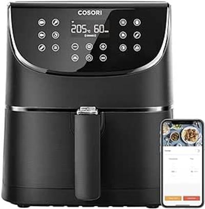 COSORI Akıllı WiFi Sıcak Hava Fritözü 5.5 Litre Air Fryer XXL, Kare ve Çıkarılabilir Basket, 13 Fonksiyon, 100den Fazla Tarif ve 11 n Ayar, Bulaşık Makinesinde Yıkanabilir, Siyah