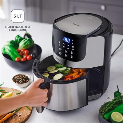 OUTLET Homend Airfryday 2502H Airfryer, 8 Farklı Program, Dokunmatik Ekran, 5 L Yağsız Fritöz, Inox