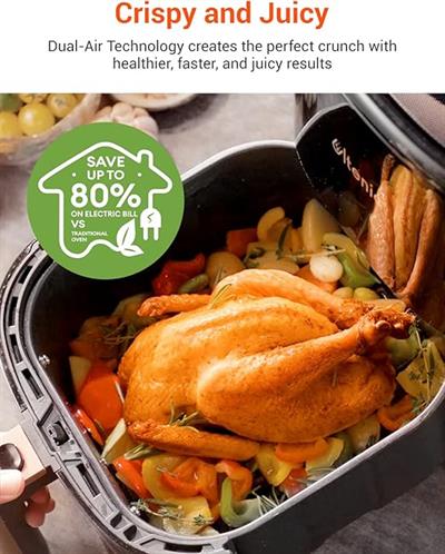 Ultenic K10 Airfryer, Fritöz, 5 Litre XL, 1500 W, Siyah
