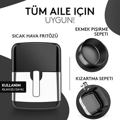 VANDENBERG Airfryer - 5.5 Litre Hacim - 12 Program Airfritöz - 1700 W - Yağsız - Ekmek & Kızartma Sepeti - Yapışmaz Kaplama Sistemi, Dokunmatik Ekran