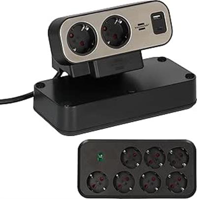 Brennenstuhl Estilo Duplex Serisi 9 Soketli Typ-C ve USB Li 19.500 Amper Akım Korumalı 2 Metre Kablolu Masa Üstü Priz