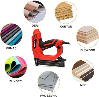 KOBB KBZ90 15-25mm Zımba ve 15-32mm Profesyonel Çivi Çakma Makinesi + 3000 adet Yedek Zımba ve Çivi, Kırmızı/Siyah