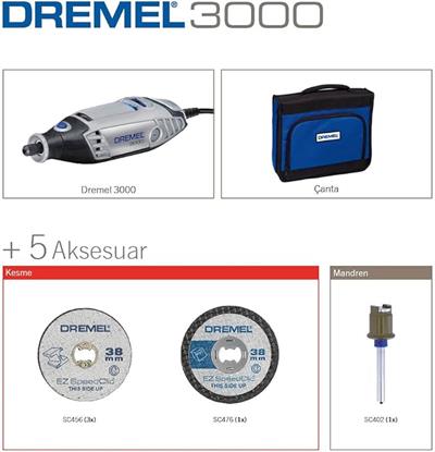 OUTLET Dremel 3000 çok amaçlı alet, 130 W, Amazon özel set, 5 aksesuar parçası, değişken döner 10.000 