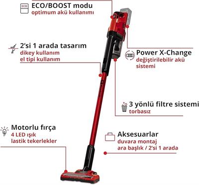 Einhell Akülü Dikey Süpürge TE-SV 18 Li-Solo Power X-Change (Li-Ion, 18V, torbasız, siklon teknolojisi, BOOST modu, 3’lü filtre sistemi) - 2347180
