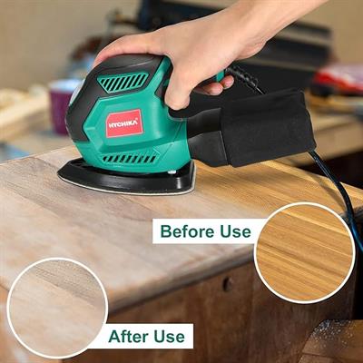 HYCHIKA BETTER TOOLS FOR BETTER LIFE Döner zımpara makinesi, 200 W, 14000 devir/dakika, üçgen zımpara, titreşimli, 12 zımpara kağıdı ve toz toplayıcı, dar ve dar odalar için ideal