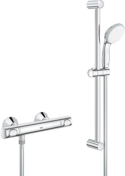 GROHE Precision Flow Termostatik Duş Bataryası ve Duş Seti, Su Tasarruflu, Kireç Önleyici Sistem, Duş Başlığı, Krom, 34841000