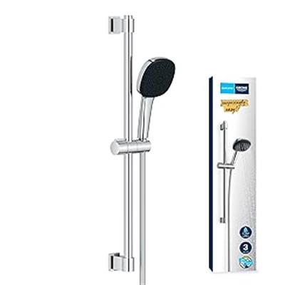GROHE Vitalio Comfort 110 Sürgülü Duş Seti, 110mm Kare 3 Akışlı (Masaj, Yağmur & Jet) El Duşu, 600mm Sürgülü Ray, 1750mm Duş Hortumu, Krom, 26096001