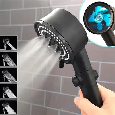 ZEMUS 5 Fonksiyonlu Duş Başlığı - Turbo Fan Duş Başlığı - Siyah
