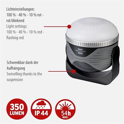 Brennenstuhl Bluetooth Mıknatıs ve Kancalı 350 Lm Outdoor Kamp Lambası ve Powerbank