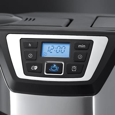 OUTLET Russell Hobbs Öğütücülü kahve makinesi [dijital zamanlayıcı, optimum ekstraksiyon ve aroma için duş başlığı] Zafer (maksimum 12 bardak, 1.5l cam sürahi, öğütme ayarı) filtre kahve makinesi siya