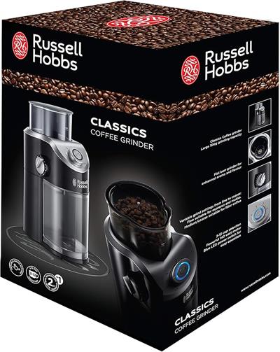 Russell Hobbs Kahve öğütücü Classics, Yüksek Kaliteli çark Değirmeni, Kahve çekirdekleri için Değişken öğütme Derecesi Ayarları, Elektrikli öğütücü, 23120-56