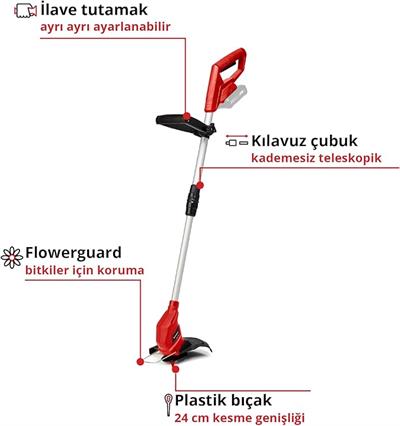 Einhell Akülü Kenar Kesme GC-CT 18/24 Li – Solo Power X-Change (18 V, Li-ion, 24 cm kesme genişliği, ayarlanabilir teleskopik gidon, 20 adet plastik bıçak, Flowerguard, akü dahil değildir) - 3411123