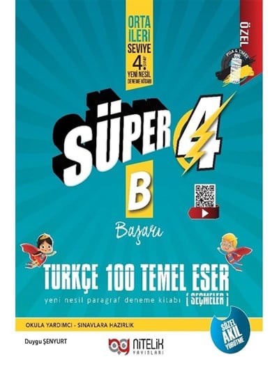 Kitap4. Sınıf Süper 4 Türkçe 100 Temel Eser B Yeni Nesil Paragraf Deneme Kitabı
