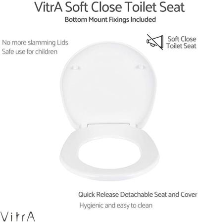 VitrA S20 Round 109-003-909 Universal Klozet Kapağı, Yavaş Kapanır, Kolay Çıkabilir, Beyaz