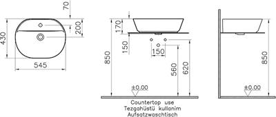 VitrA Geo 7428B001-0001 Oval Çanak Lavabo 55 cm, Mat Beyaz