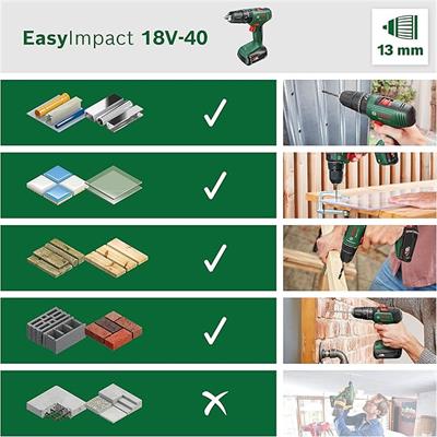 OUTLET Bosch EasyImpact 18V-40 akülü darbeli matkap (aküsüz, 18 Volt sistem, kartonda)
