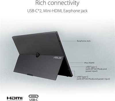 OUTLET ASUS ZENSCREEN MB16AHT 15.6 Taşınabilir USB Monitör IPS 1920x1080 5MS Mini-HDMI USB-C MM 3 Yıl 10 Parmak Dokunmatik, Dahili Batarya, Eyecare Monitör