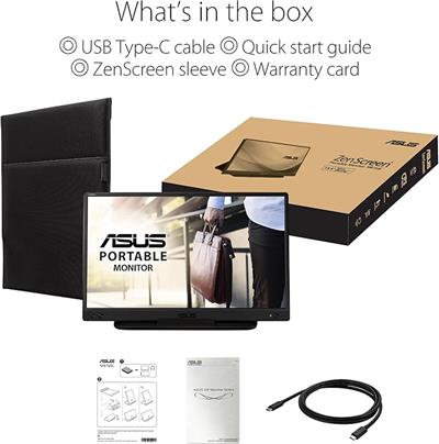 OUTLET ASUS ZENSCREEN MB166C 15.6 TAŞINABİLİR USB MONİTÖR IPS 1920X1080 5MS USB TYPE-C, 3 YIL MAT EKRAN, USB TYPE-C TO A ADAPTÖR, DÜŞÜK MAVİ IŞIK MONİTÖR, SİYAH