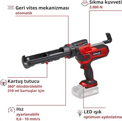 Einhell Akülü Silikon Tabancası TE-SG 18/10 Li-Solo Power X-Change (18 V, 310 ml kartuşlar için, 2.000 Nye kadar dağıtım gücü, ayarlanabilir güç, akü dahil değildir) - 4522250