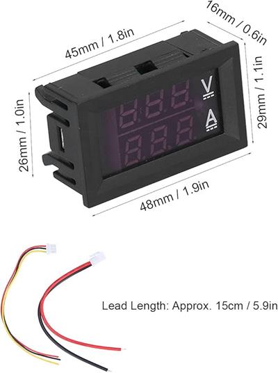 Volt Ampermetre, 10 A DC4,5 V 100 Va kadar Dijital Voltmetre Ampermetre Panel Mavi ve Kırmızı Çift LED Gösterge Alanı Bağlantı Kablolu 2 Tel Gerilim Amper Test Cihazı Ev için (100 A Kırmızı Mavi + Sh