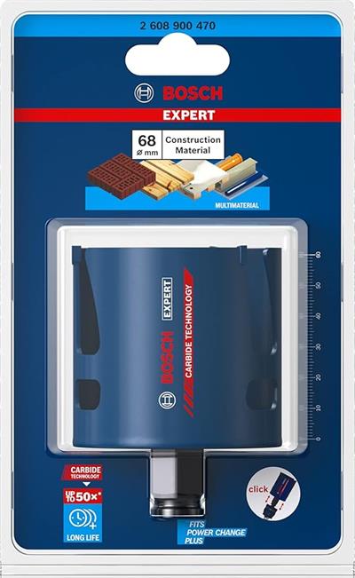 Bosch Professional 1x EXPERT Construction Material Delik Açma Testereleri (Yumuşak ahşap, Sunta, Tuğla, Yumuşak döşemeler, Fiber plastik GFK, CFK, Ø 68 mm, Aksesuar Darbeli Matkap/Vidalama)