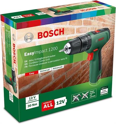 Bosch Akülü Darbeli Vidalama EasyImpact 1200 (Akü vee Şarj Cihazı Dahil Değildir, 12 Volt Akü Sistemi, Karton Kutuda)