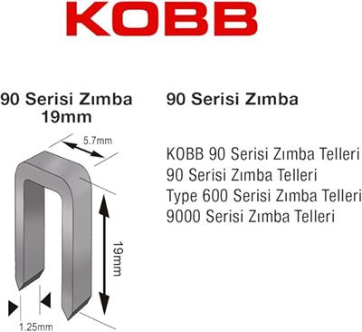 OUTLET KOBB KBZ9019 19mm 2500 Adet 90 Serisi Ağır Hizmet Tipi Zımba Teli, Gri