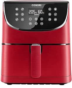 AirfryerCOSORI Airfryer, 1700W Max XXL 5,5 L Dijital Dokunmatik Hava Fritözleri, 100 Tarif Yemek Kitabı ve 11 önceden Ayarlanmış Fırın, Yağsız Sıcak Brülör, Yapışmaz Sepet, BPA ve PFOA içermez, Kırmızı