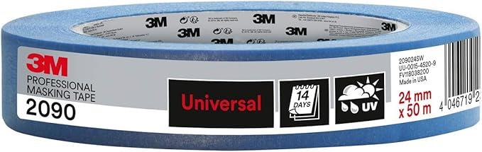 Boya ve Duvar3M Hand-Masker 2090 profesyonel boya bandı, pürüzsüz yüzeyler için, UV ışınlarına dayanıklı, iç ve dış mekan, 24 mm x 50 m