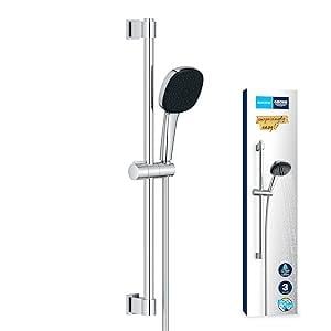 El Duşları ve ParçalarıGROHE Vitalio Comfort 110 Sürgülü Duş Seti, 110mm Kare 3 Akışlı (Masaj, Yağmur & Jet) El Duşu, 600mm Sürgülü Ray, 1750mm Duş Hortumu, Krom, 26096001