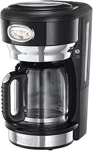 Kahve MakineleriOUTLET Russell Hobbs 21701-56 Kahve Makinesi, 10 Fincana Kadar, 1.25 L Cam Sürahi, Retro Tasarım, Demleme ve Isıtma Ekranı, Otomatik Kapanma, Isıtma Plakası, 1000W, Siyah