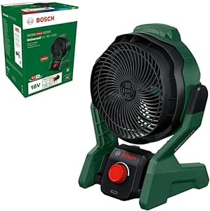 Vantilatörler ve FanlarBosch akülü vantilatör, evrensel fan 18V-1000 (aküsüz, 18 Volt sistemi, amatör çalışanlar, kamp ve daha fazlası için, hava debisi: 1.000 m³/saat, kartonda) 