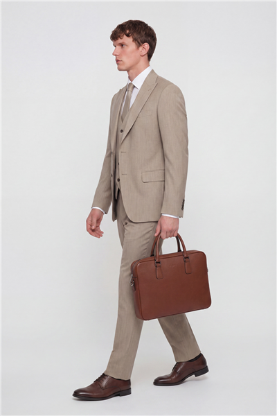Açık Bej VEST SUIT PRNT
