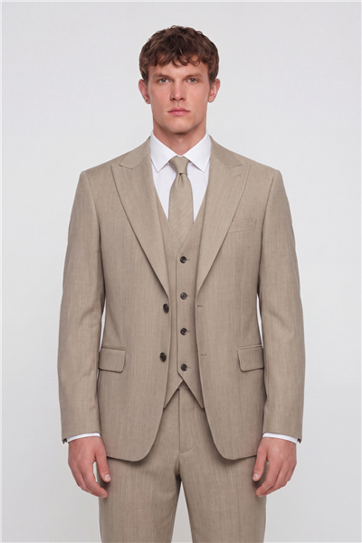 Açık Bej VEST SUIT PRNT