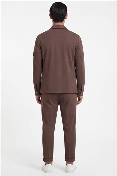 Giotelli Erkek Acı Kahve Dar Kesim Slim Fit Viskon Dokuma Bomber Ceketli Takım