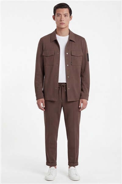 Giotelli Erkek Acı Kahve Dar Kesim Slim Fit Viskon Dokuma Bomber Ceketli Takım