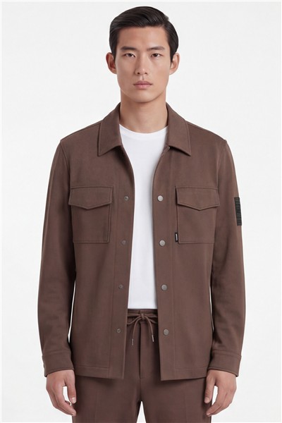 Giotelli Erkek Acı Kahve Dar Kesim Slim Fit Viskon Dokuma Bomber Ceketli Takım