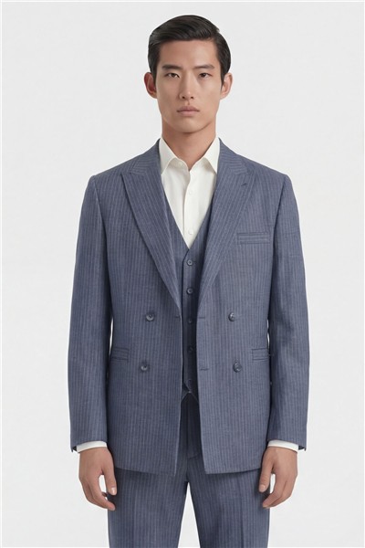 Giotelli Erkek Açık Lacivert Normal Kesim Regular Fit Dokuma Çizgili Takım Elbise
