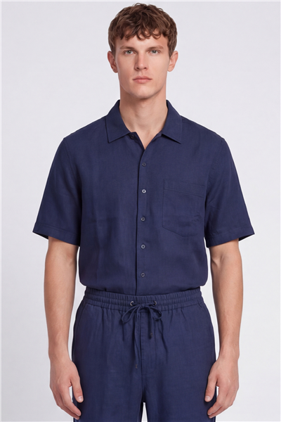 Giotelli Erkek Açık Lacivert Normal Kesim Regular Fit Pamuklu Dokuma Lastikli Bel Kamp Yaka Takım Elbise