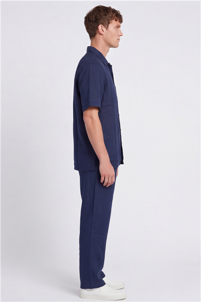 Giotelli Erkek Açık Lacivert Normal Kesim Regular Fit Pamuklu Dokuma Lastikli Bel Kamp Yaka Takım Elbise