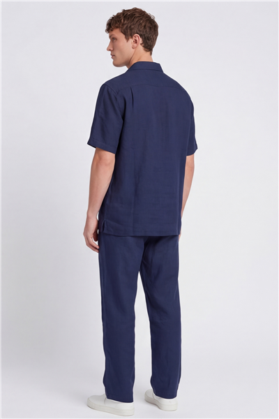 Giotelli Erkek Açık Lacivert Normal Kesim Regular Fit Pamuklu Dokuma Lastikli Bel Kamp Yaka Takım Elbise