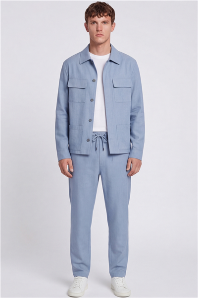 Giotelli Erkek Mavi Normal Kesim Regular Fit Dokuma Lastikli Bel Takım Elbise