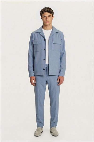 Giotelli Açık Mavi Roma Kalıp Keten Karışımlı Ceket Yaka 6 Drop Tam Astarlı Erkek Takım Elbise