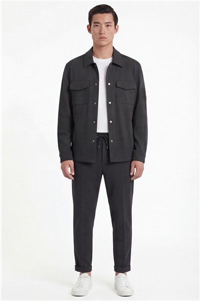 Giotelli Erkek Antrasit Dar Kesim Slim Fit Viskon Dokuma Bomber Ceketli Takım