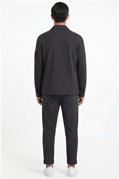 Giotelli Erkek Antrasit Dar Kesim Slim Fit Viskon Dokuma Bomber Ceketli Takım