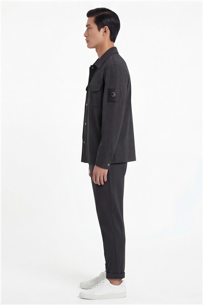 Giotelli Erkek Antrasit Dar Kesim Slim Fit Viskon Dokuma Bomber Ceketli Takım